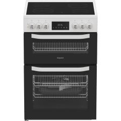 Hotpoint HTE6VDCW White 60cm Freestanding Electric Twin Cavity Cooker with Multiflow