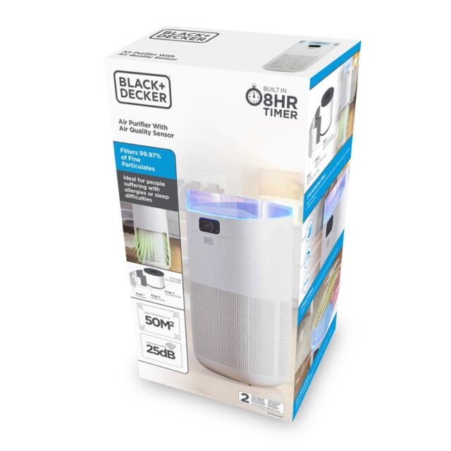Black and Decker BXAP62002GB White Air Purifier With Air Quality Sensor And 8 Hour Timer