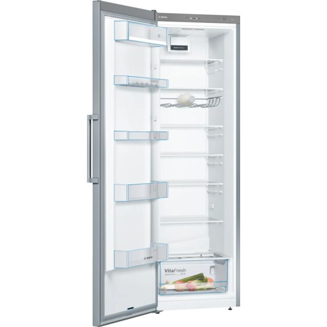 Bosch KSV36VLEP Inox Look 186X60 Upright Fridge, Vitafresh, Bottle Rack, Led Light, 7 Glass Shelves,