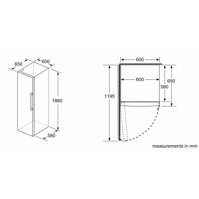 Bosch KSV36VLEP Inox Look 186X60 Upright Fridge, Vitafresh, Bottle Rack, Led Light, 7 Glass Shelves,