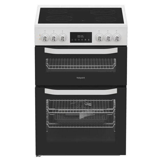 Hotpoint HTE6VDCW White 60cm Freestanding Electric Twin Cavity Cooker with Multiflow