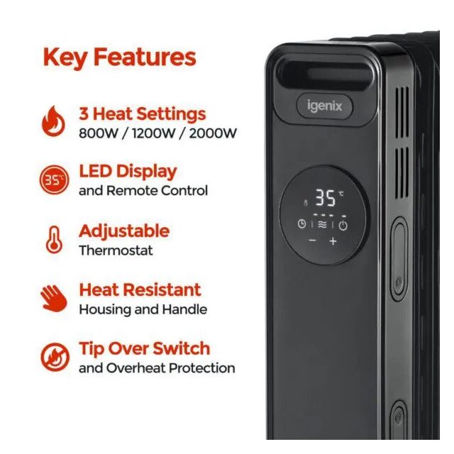 Igenix IG2621BL 2Kw Digital Oil Radiator