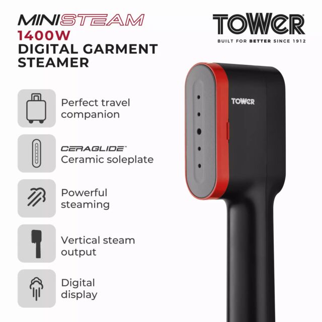 Tower T22038RED Red 1400W Handheld Garment Steamer