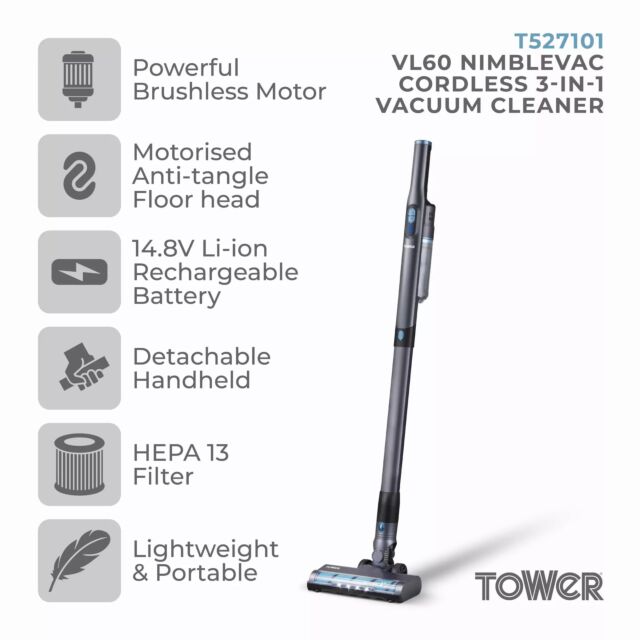 Tower T527101 VL60 Nimblevac Anti-Tangle Cordless Vacuum