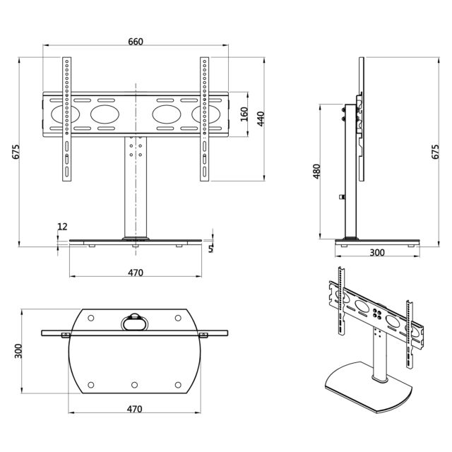 TTAP PED64F Table Top Height Adjustable TV Stand (up to 65 inch) 