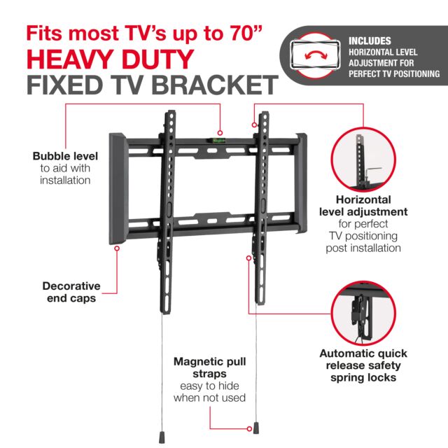 TTAP TTD404FLA Fixed Heavy Duty TV Wall Bracket up to 70inch. Max 75kg
