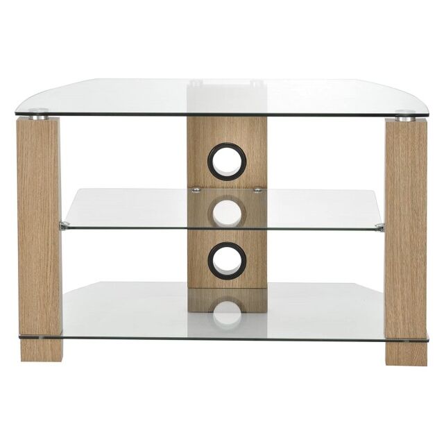 TTAP VO/600 Vision TV Stand in Light Oak with 3 Clear Glass Shelves 600mm