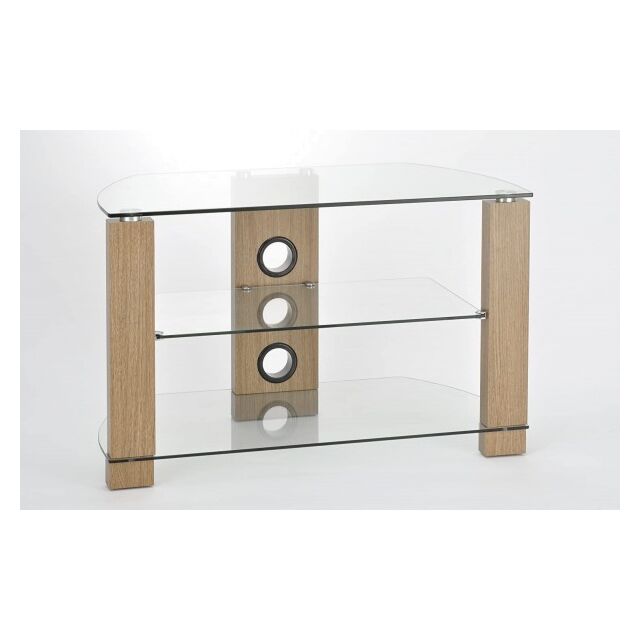 TTAP VO/600 Vision TV Stand in Light Oak with 3 Clear Glass Shelves 600mm