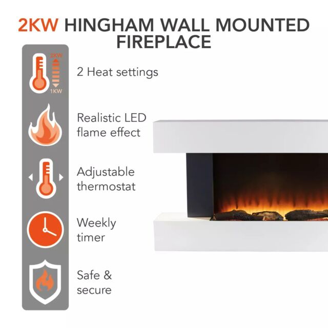 Warmlite WL45033N White Hingham Wall Mounted Fireplace Suite
