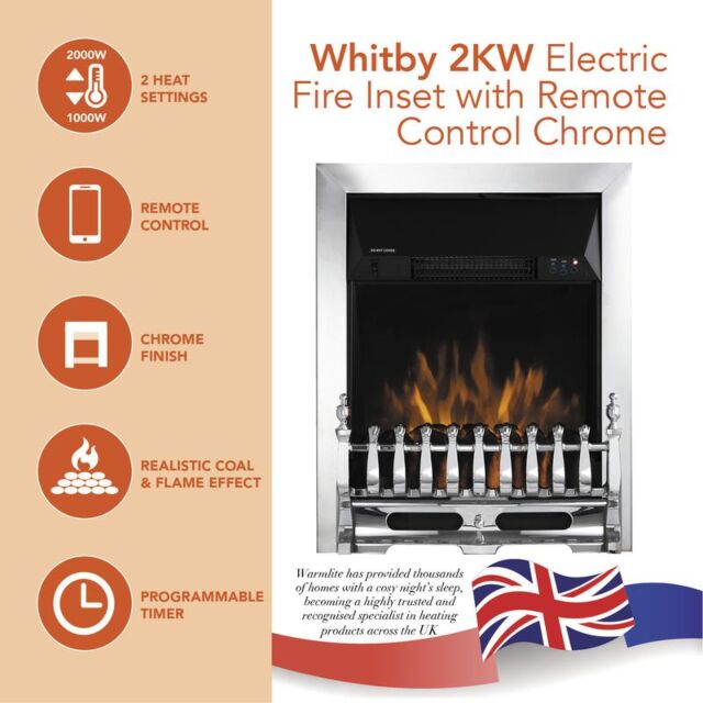 Warmlite WL45048 Whitby 2KW Electric Fire Inset with Remote Control