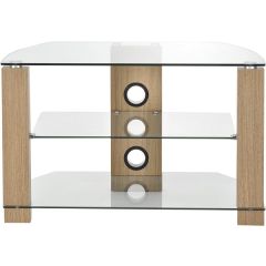 TTAP VO/600 Vision TV Stand in Light Oak with 3 Clear Glass Shelves 600mm